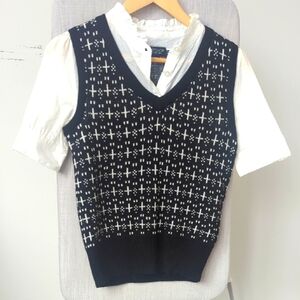 Women's Topshop Monochrome Knit Vest + H&M Blouse(New) - Size 2